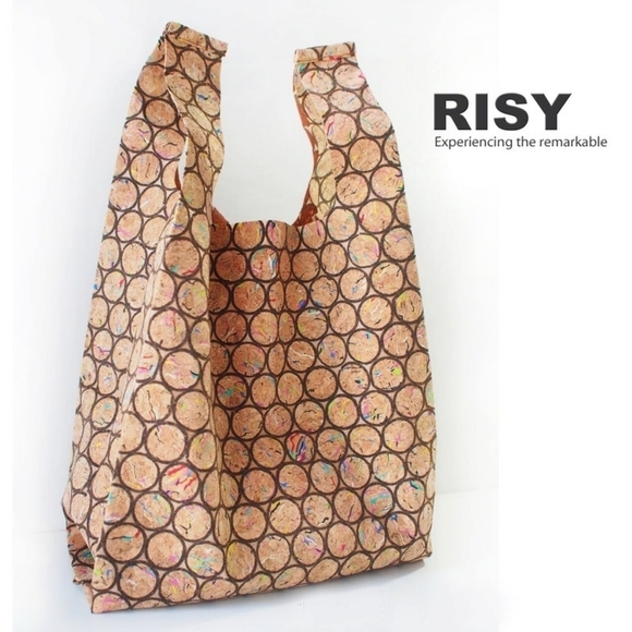 Risy 100% Handmade Cork Tote Handbag Grocery Bag - Picture 1 of 7